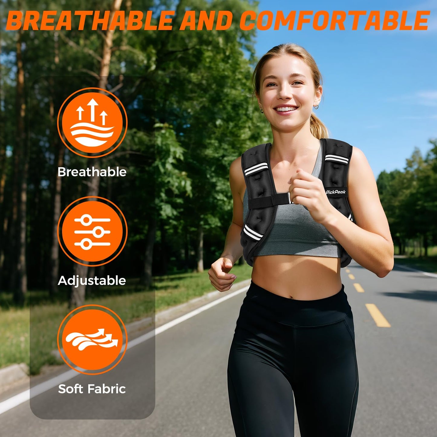 PICKPEAK Weighted Vest for Woman Man 5lb/6lb/8lb/11lb/12lb/13lb/15lb/20lb/25lb/30lb Weighted Vest for Walking, Strength Training Weight Vest with Adjustable Buckle Detachable Phone Pouch for Running Workout
