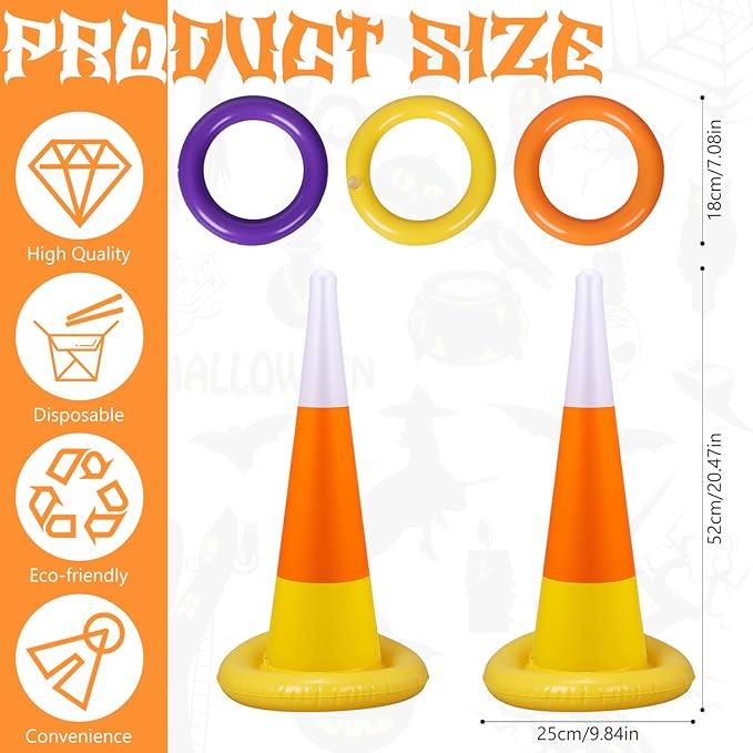 Inflatable Candy Corn Ring Toss Game Set Halloween Carnival Party Inflatable Ring Toss Games for Kids Adults Halloween Party