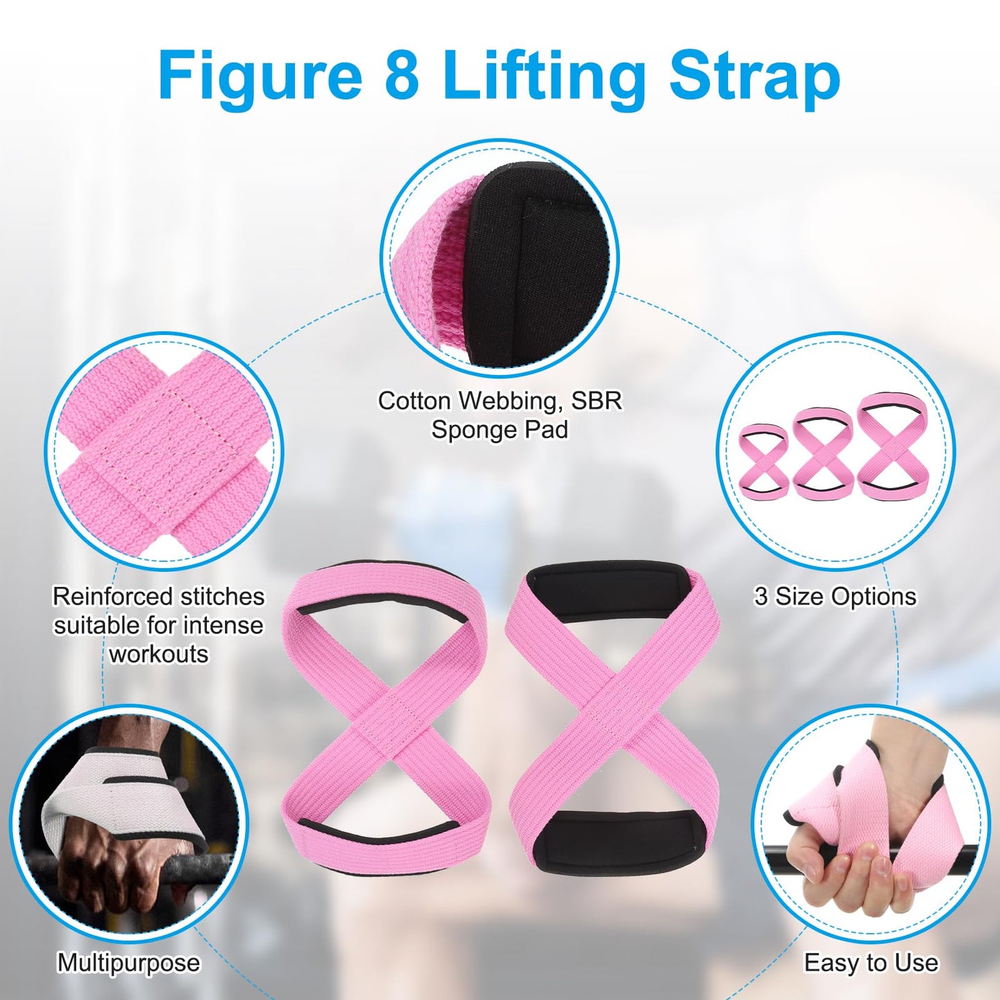 PATIKIL Figure 8 Lifting Strap, 2 Pack Weightlifting Wrist Wraps Dead Lift Padded Grips 8 Loop Weight Lifting Straps for Fitness Power Strength Training, Stripe Pink, S