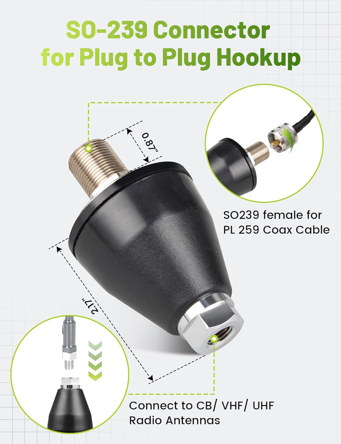 Anina 3/8''x24 SO-239 102" Gum Drop CB Antenna Stud - Thread Connector Compatible with Wilson Firestik Whip
