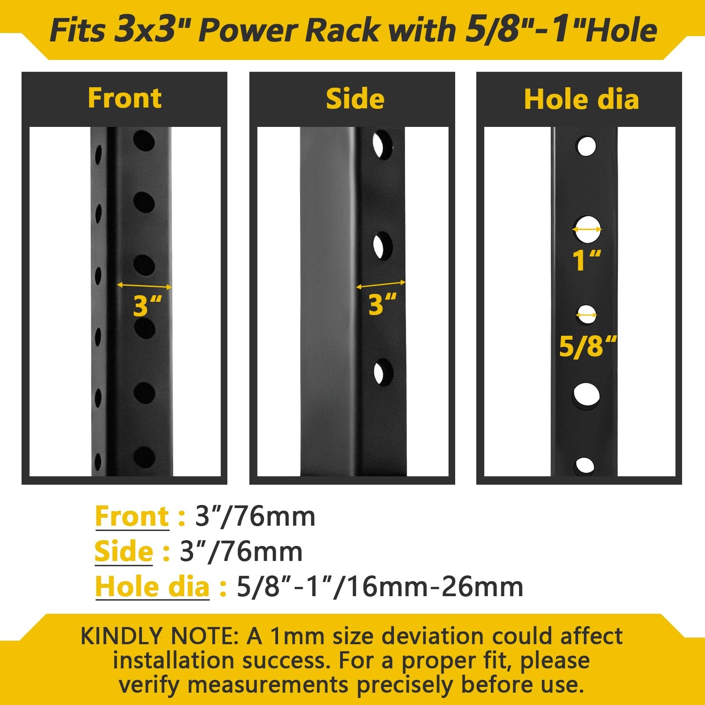 Otoolling 2 Pcs Barbell Holder for 3 x 3 Weight Racks Steel Barbell Mount Rack Vertical Training Curl Bar Holder Fits 5/8''-1'' Holes, No Drilling Required, Bearing 20 Pounds