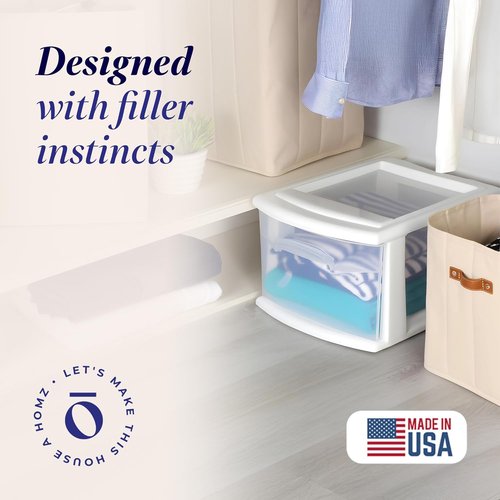 HOMZ 1-Drawer Storage Cart - Clear Plastic Container, 14.25" Wide, White Frame | Ideal for Home & Office Organization