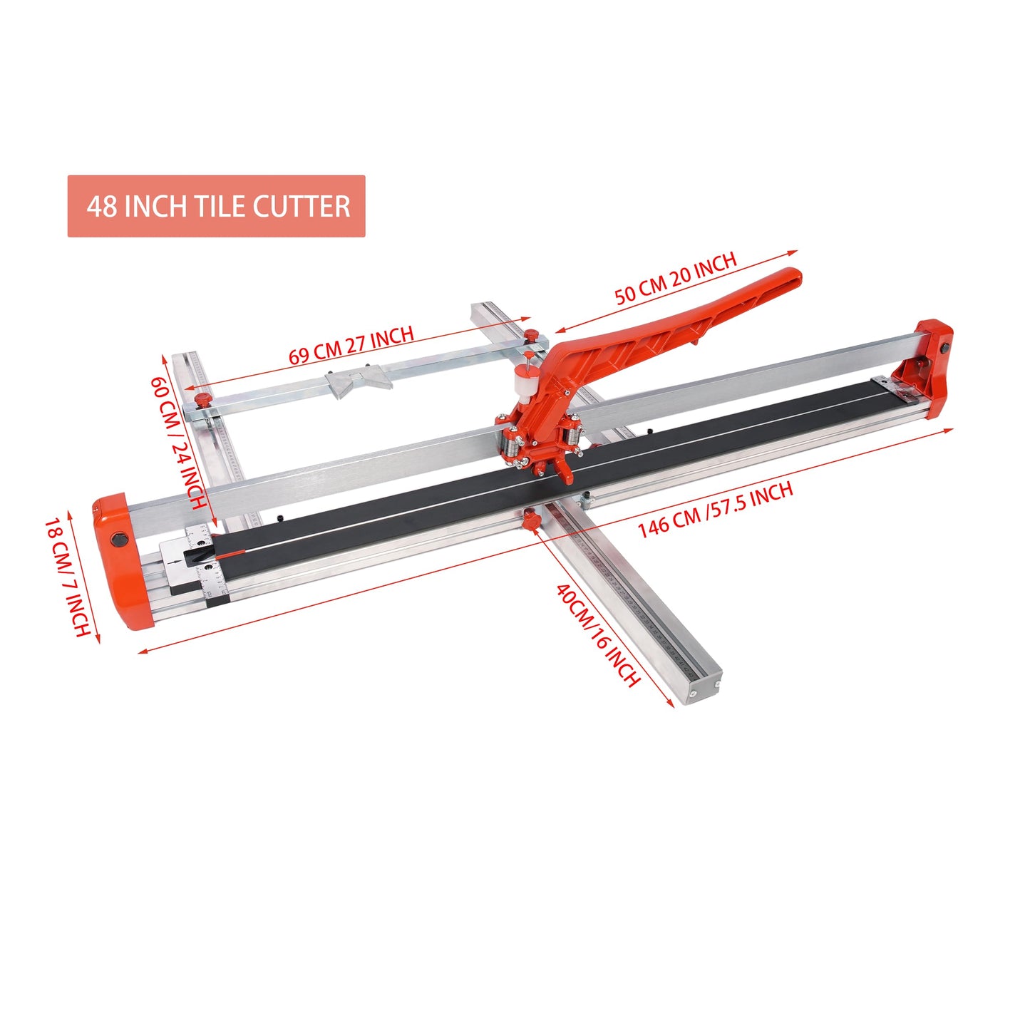 ROJOO 48inch Manual Tile Cutter Machine Single Slide Rail Adjustabl Ceramic Porcelain Tile Floor Cutting Heavy Duty 1200mm