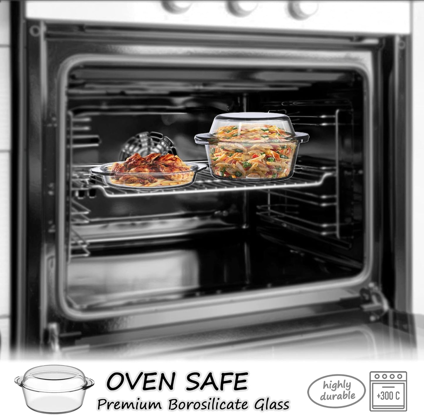 Ums Glass Casserole Set - 6-Piece Borosilicate Bakeware with Lids | Oven & Microwave Safe