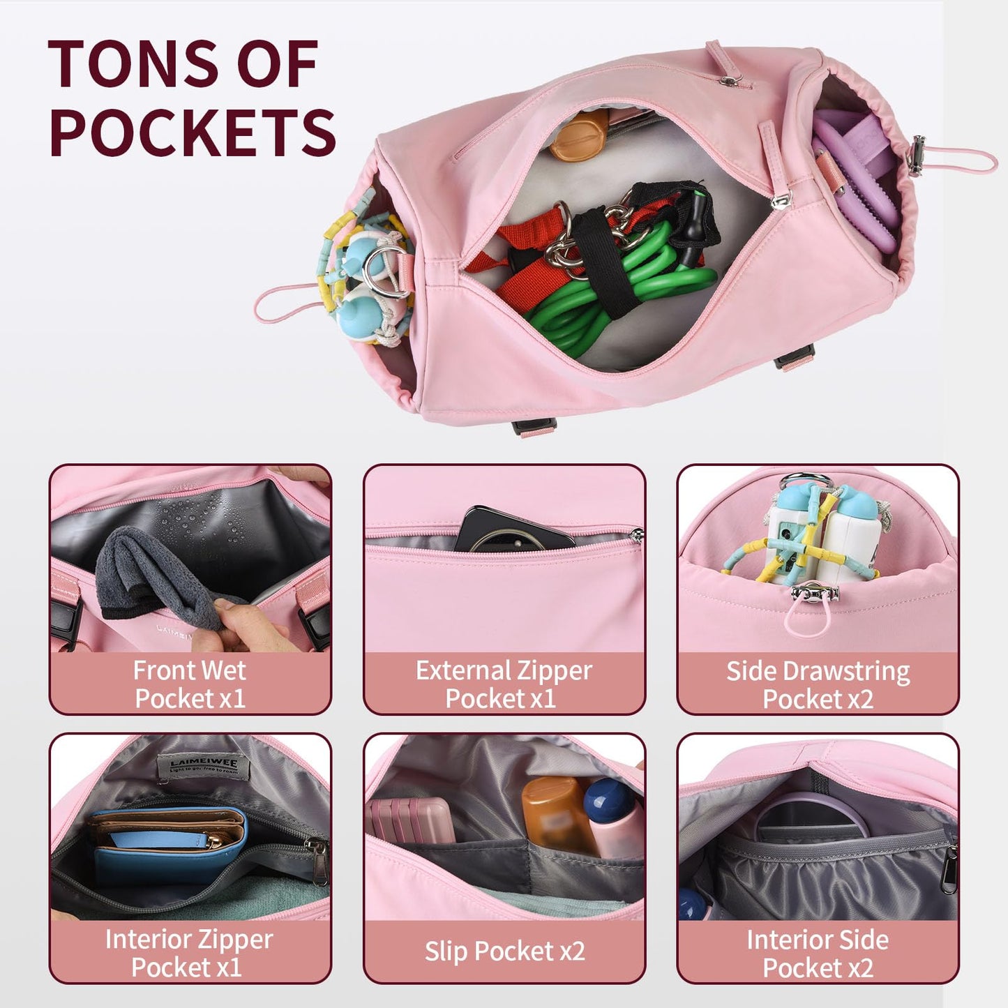 LAIMEIWEE Small Gym Bag for Women Men, 11L Compact Workout Yoga Bag with Wet Pocket and Yoga Mat Holder, Mini Sport Duffle Bags for Dance, Pilates, Ballets, Swimming, Travel (Pink)