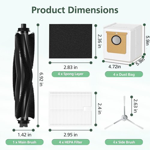 DovLazm Replacement parts for Eufy L60/ L60 SES/ L50/ L50 SES vacuum clean robot accessories,1 Roller Brush,4 Filters &Foam Filters,4Side Brush,4dust bag