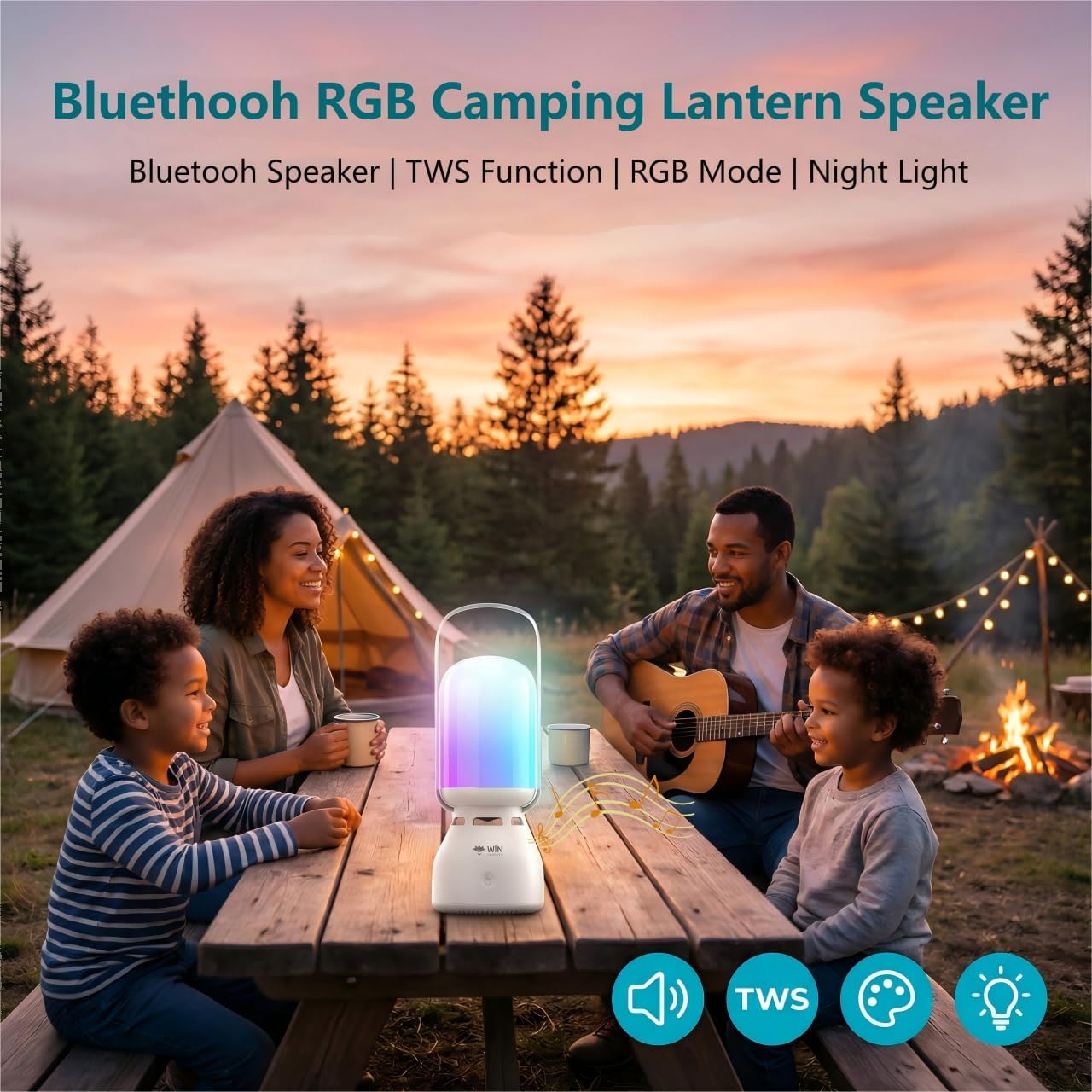 WIN FUNNY LIFE 3-Gear 11 Bluetooth Camping Lantern Speaker, LED Night Light, Modes RGB Colorful Lantern Speaker