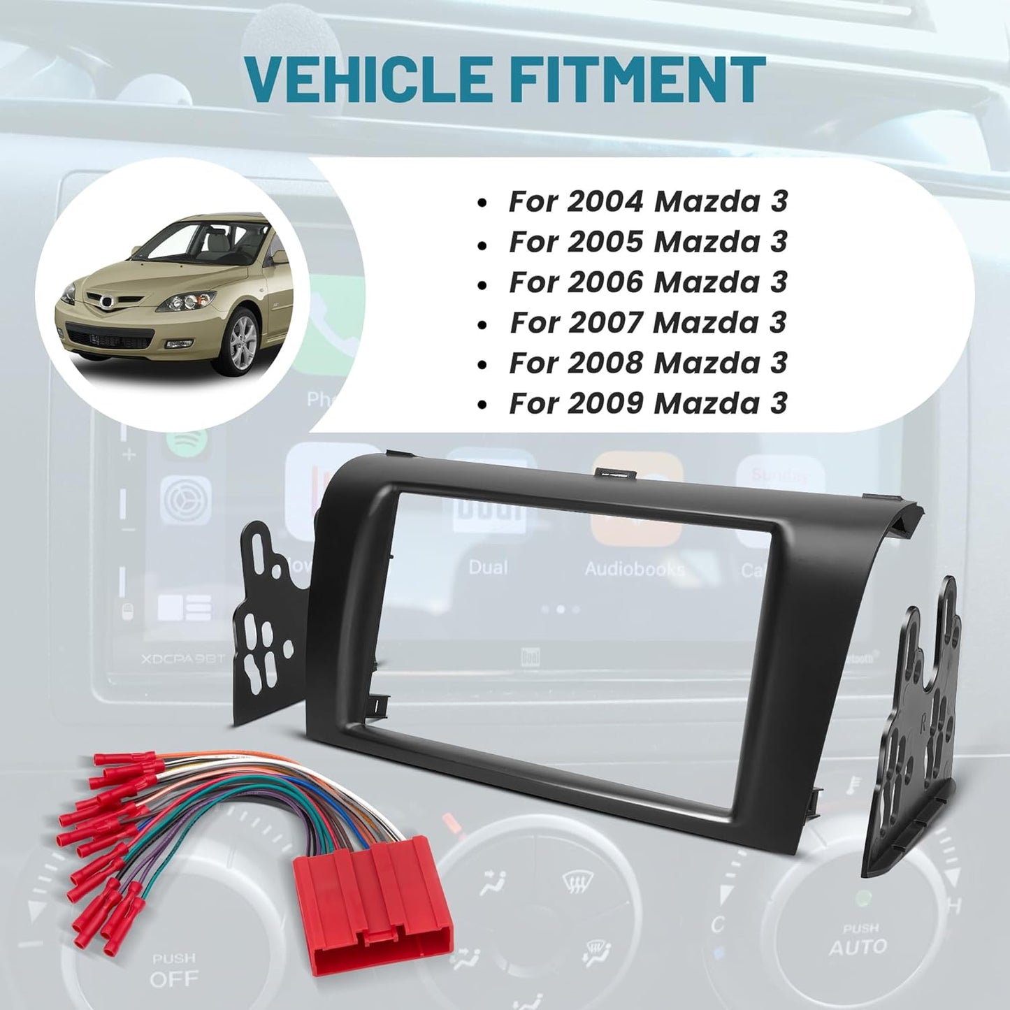 3 2004-2009, NuIth Double DIN Radio Dash Kit W/Radio Wire Harness for Mazda Double Din Installation Multi Kit, Car