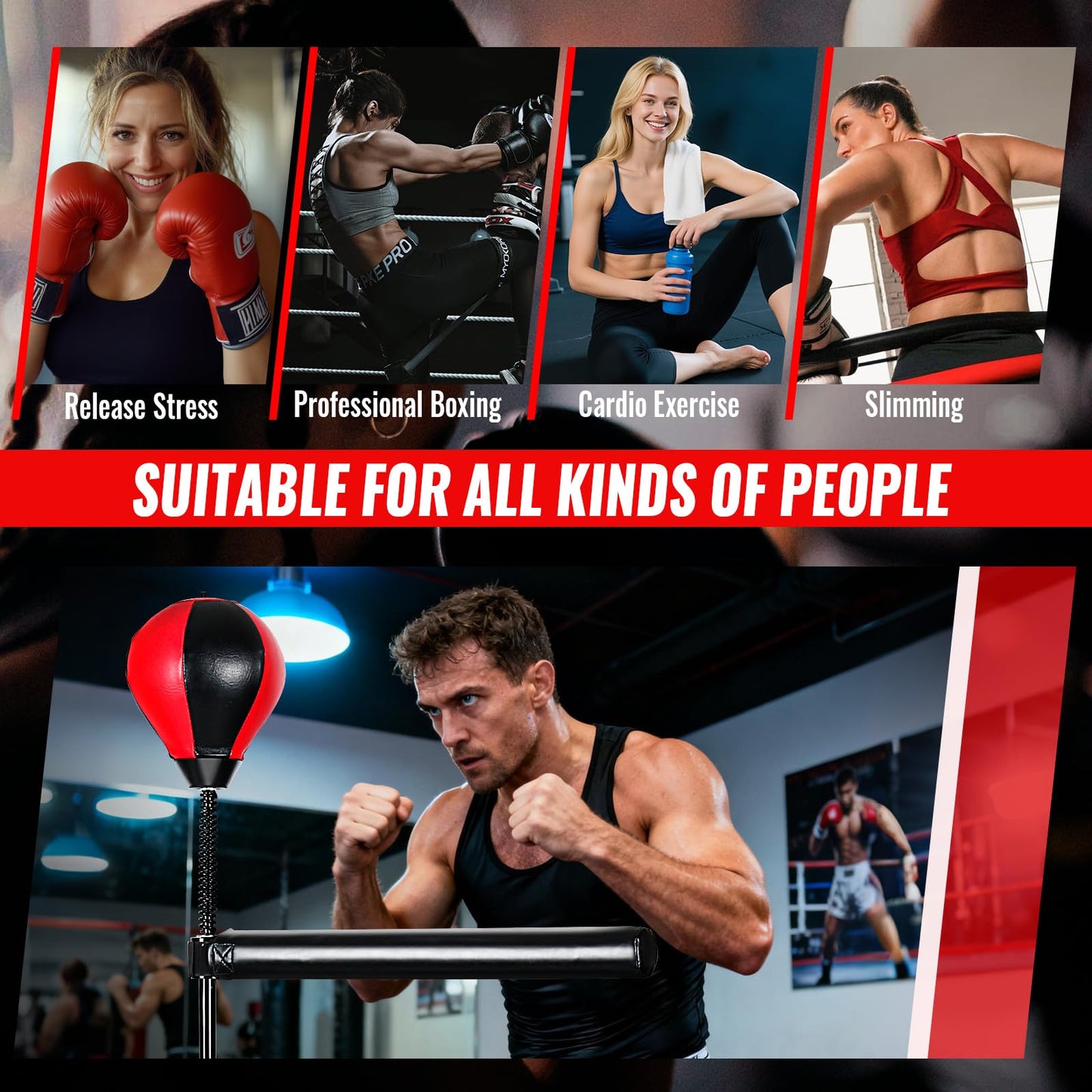 INNOLIFE Freestanding Punching Bag,Adjustable Height Home Boxing Training Equipment for Adults,Durable Boxing Bar & Stand with Stable Base for Fitness Workouts,Red