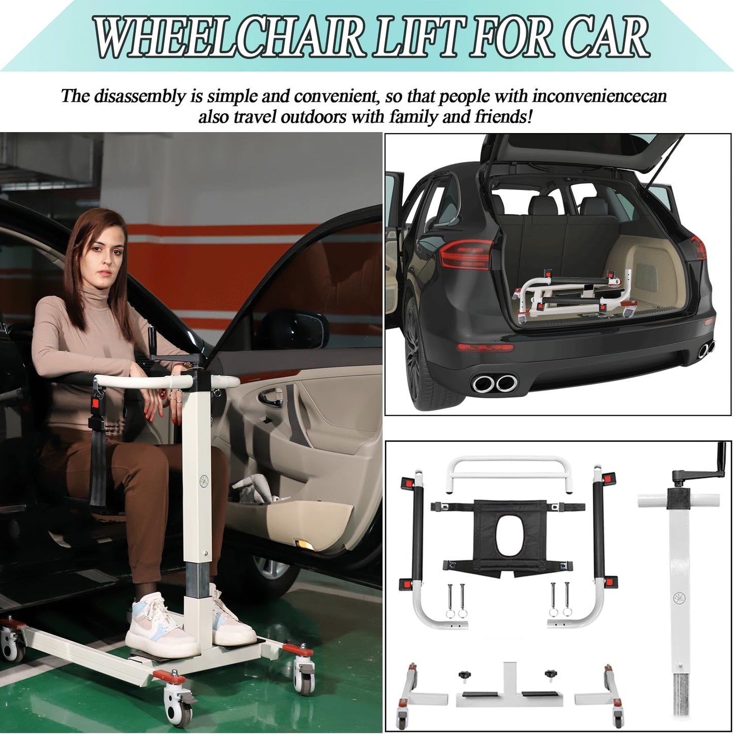 Patient Lift Transfer Chair, Patient Lift for Home, Patient Transfer Lift Wheelchair, Wheelchair Lift for Car, Lightweight Bedside Bathroom Wheelchair for Elderly, 275lbs