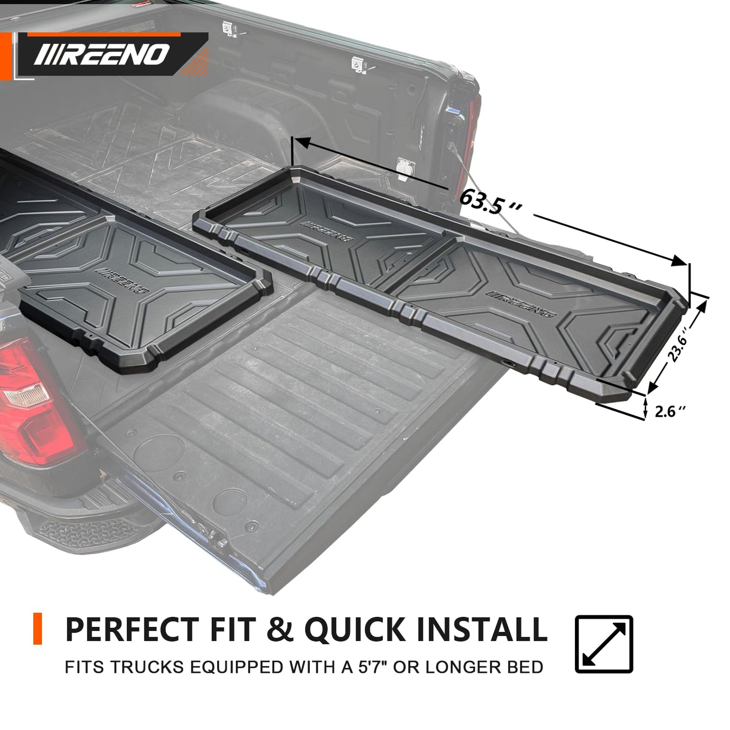 IIIREENO Slide-Out Truck Bed Organizer Tray (2-pack), Heavy Duty Cargo Storage System with Easy Tailgate Access, Fits 5'7" & Longer Beds, Durable HDPE Material, No Drilling