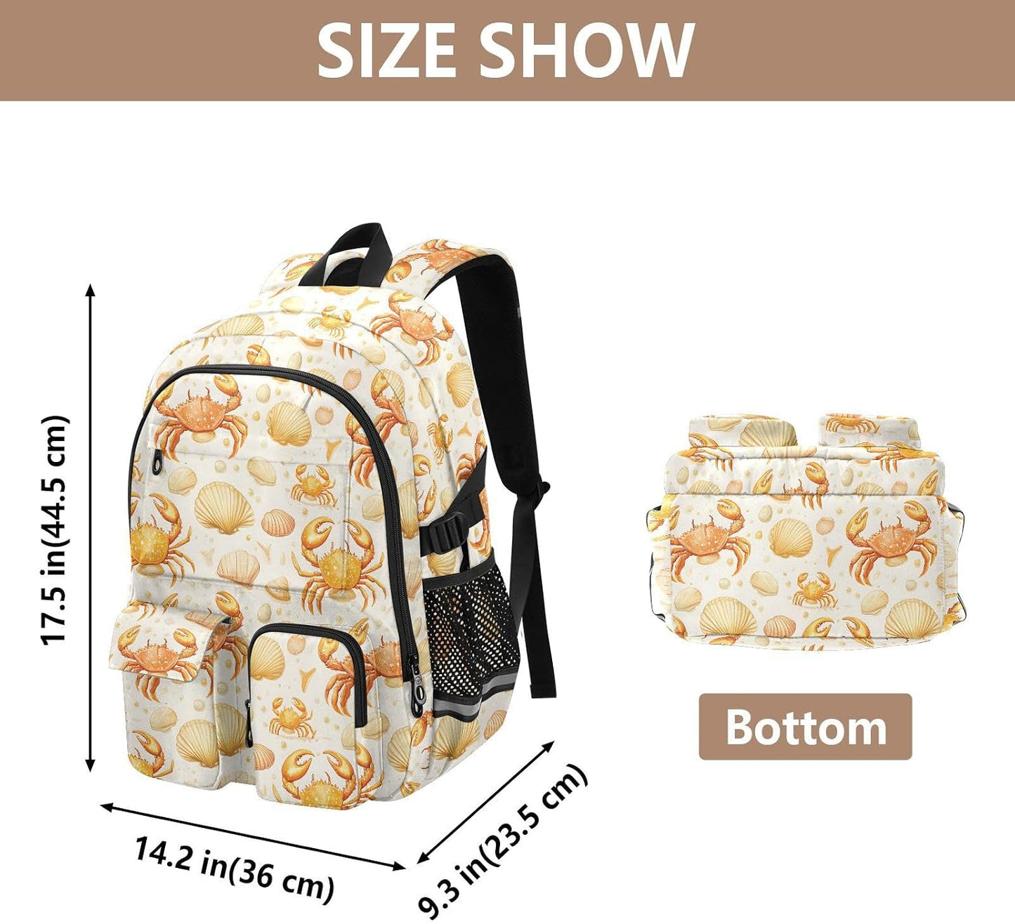 Backpack Backpack Daypack ALAZA School for Teen Girls Boys Ocean Coastal Crab Shellfish Kids Purse College Laptop