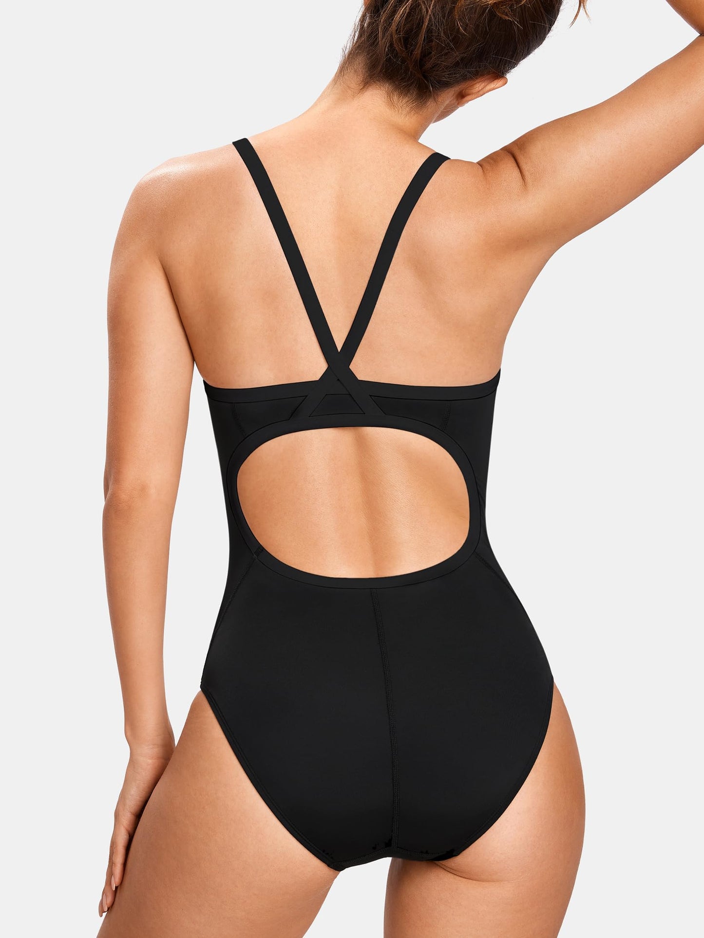 SYROKAN Women's One Piece Swimsuit Athletic Competitive Racerback Sport Swimwear Training Bathing Suit Black 42