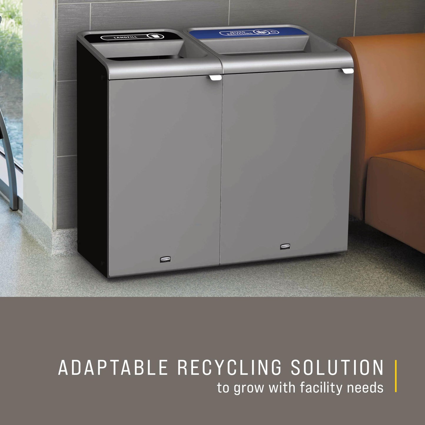 Rubbermaid Commercial Products Configure 1 Stream Landfill Trash Can, 23 Gal, Grey Stenni, Indoor for Stadiums/Food Courts/Airports