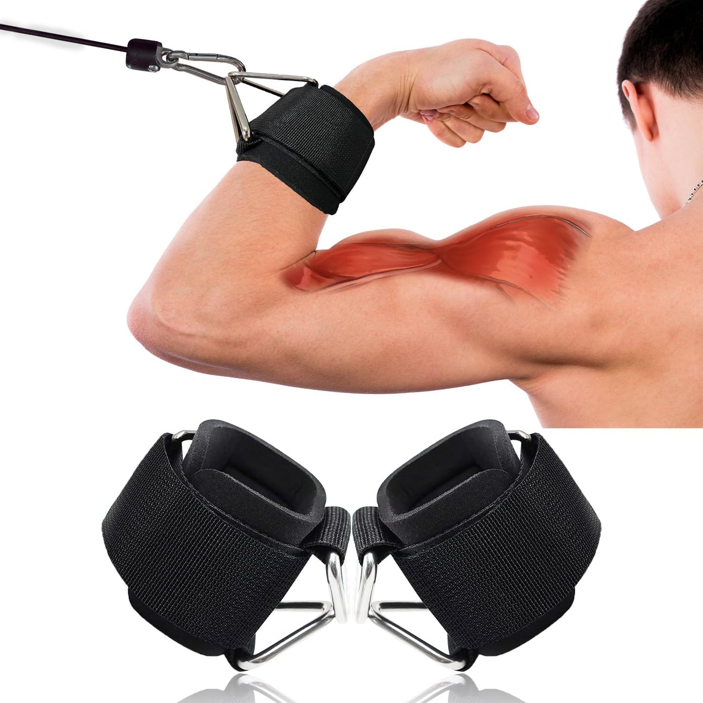 Anemeeoke 2Pack Wrist Cuffs for Cable Machine, Adjustable Neoprene Padding, One Size Fit All, Fitness Wrist Straps for Men Women, Black