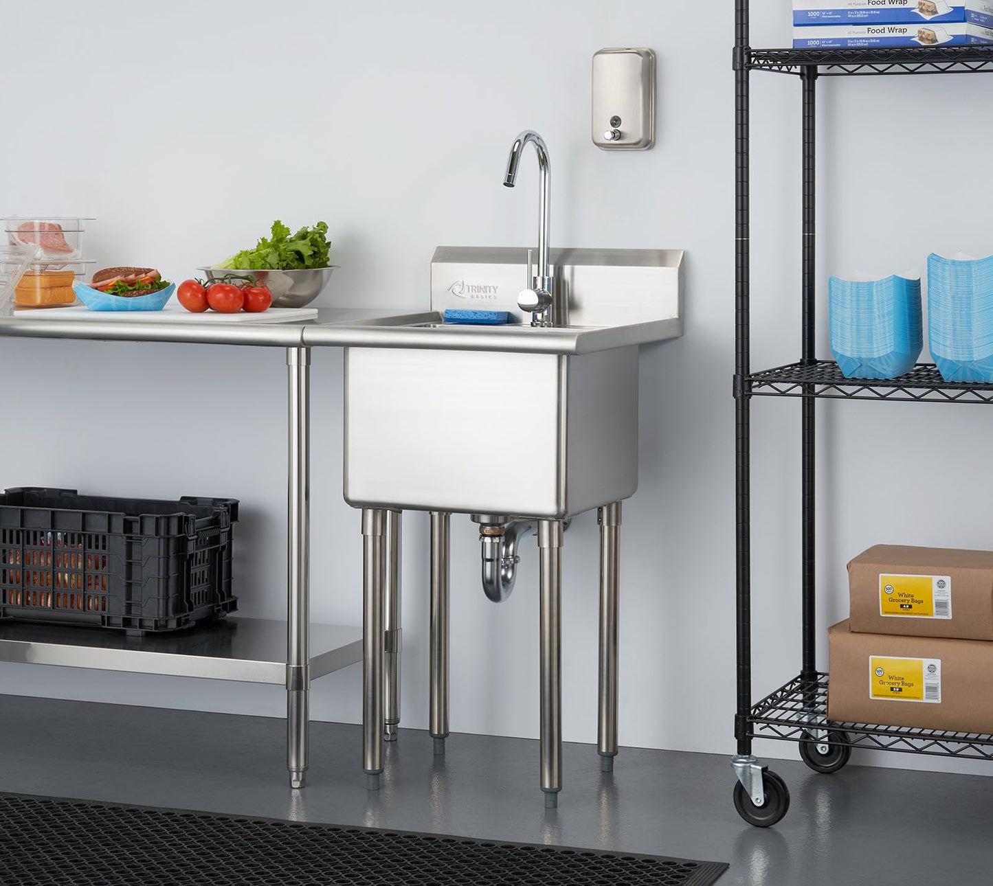 TRINITY BASICS 21.5in Freestanding Stainless Steel Utility Sink, NSF Sink For Laundry Room, Garage, Shop, Kitchen Prep, Food Truck, Dog Wash, with Hot/Cold Pullout Chrome Faucet, 21.5” x 24” x 49.2”
