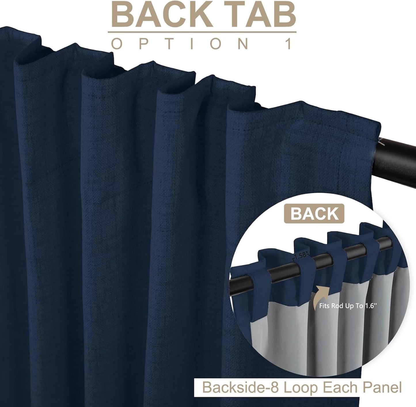Skiennix 100% Blackout Linen Curtains - Thermal Insulated Drapes, 50" W x 102" L, Midnight Blue | 2 Panels Set