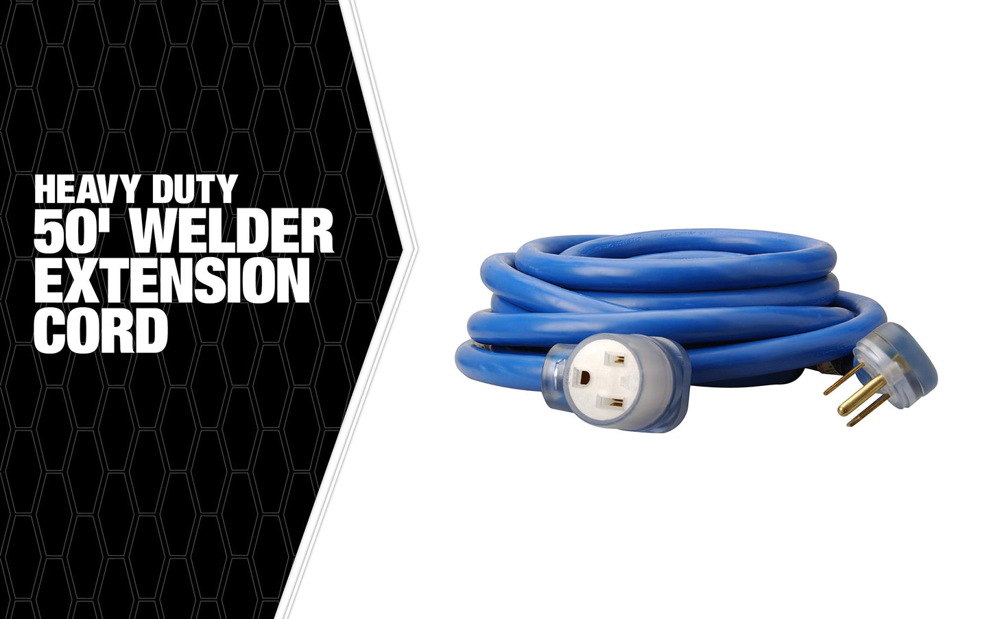 Southwire Welder Extension Cord - Heavy-Duty Power Cable for Industrial Welding Machines - STW Jacket - Molded Ends - Lighted Receptacle - 50-Amp/250-Volt - 50-Feet