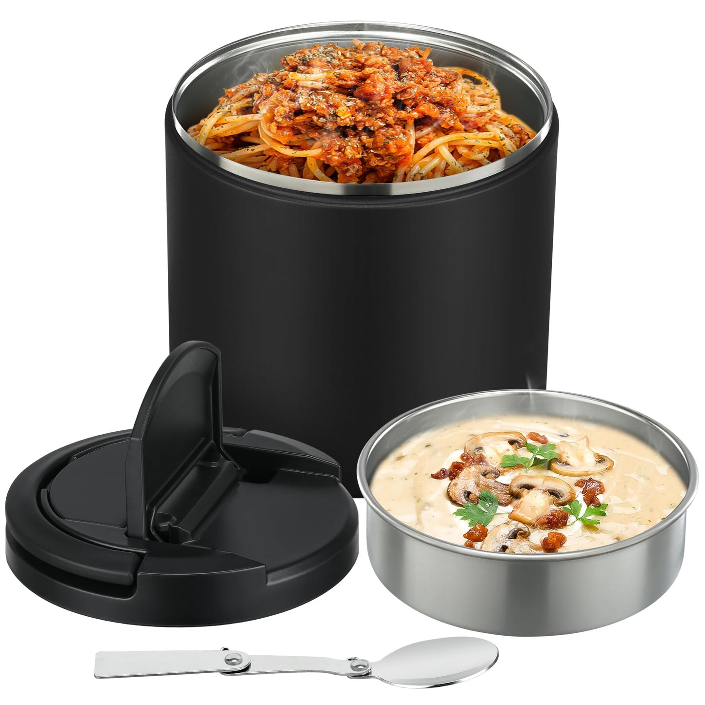 40oz Insulated Food Jar-Say Goodbye to Spills&Cold Meals|QuickLift Airtight Leak-Proof Lid Thermo for Hot Food, Wide Mouth Soup Thermos Lunch Box Container Adults|Stainless Steel with Folding Spoon