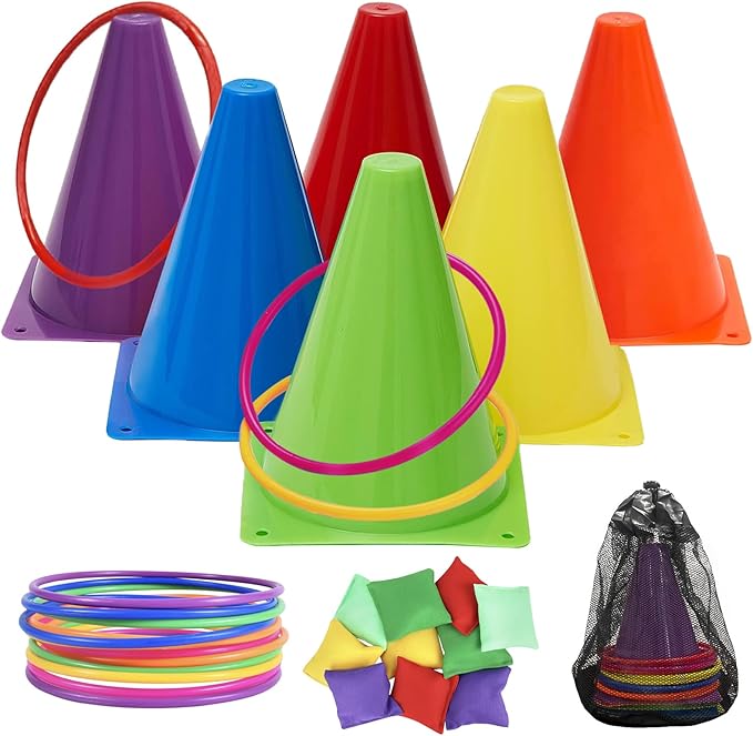 Carnival Games Combo Set 3 in 1, 31PCS Soft Plastic Cones Bean Bags Ring Toss Game with Carrying Bag, Gift for Outdoor Birthday Party/Xmas