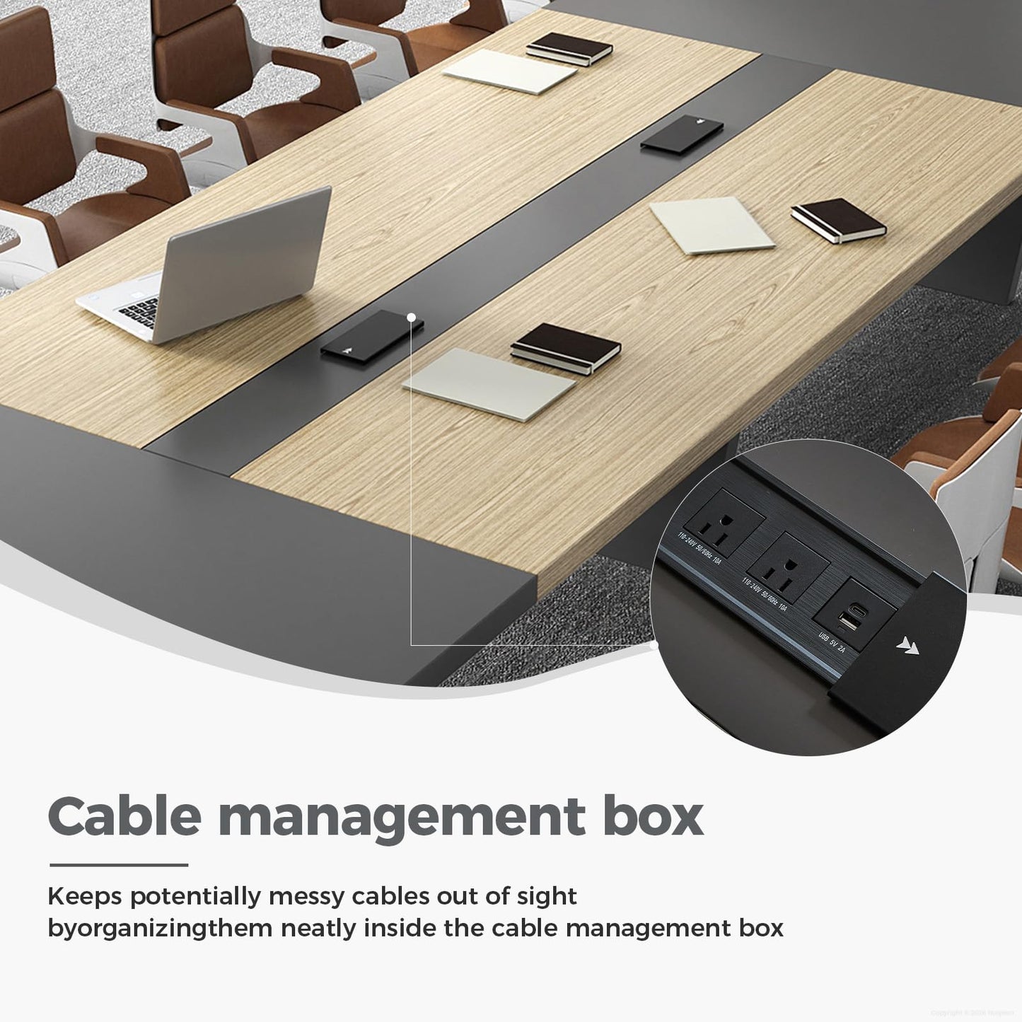 11.5 ft Conference Table for 12 People, Large Meeting Table with Built-In Power Outlet, Cable Management & 2-Inch Thickened Tabletop, Office Conference Room Table, Oak and Grey, 138"L x 59"W x 30"H