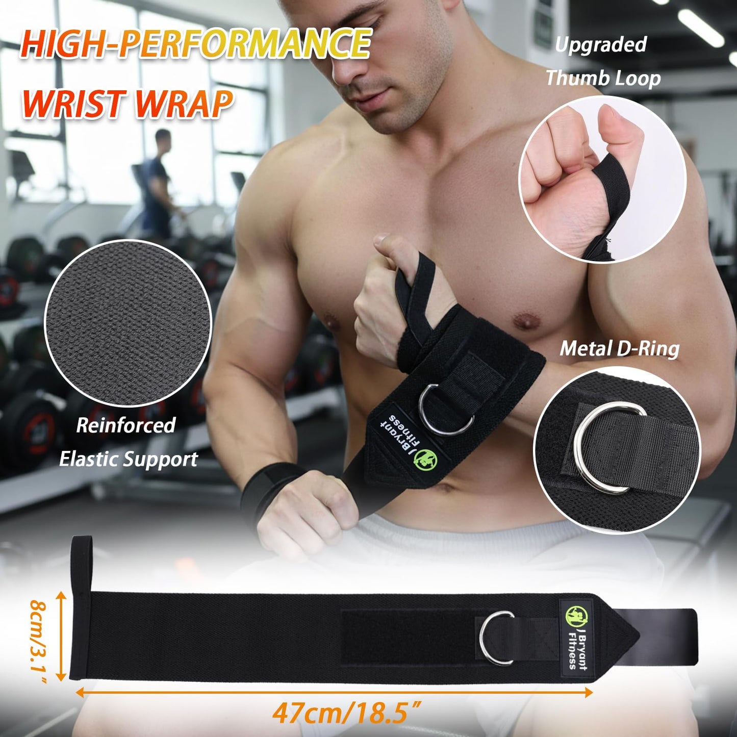 Weightlifting Wrist Wraps with D-Ring for Cable Machine, Lifting Straps & Mesh Laundry Bag, Heavy Duty Gym Training Support for Deadlifts, Pulling, Rows, Strength Training – Washable Odor-Control Set