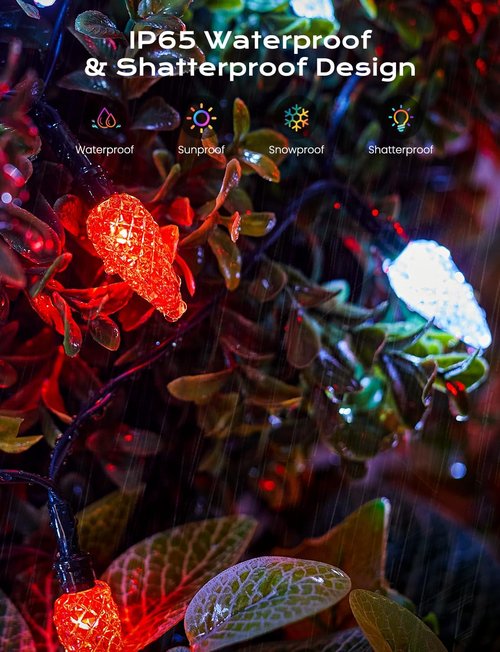 Brightown Solar C6 Strawberry String Lights - 50 LEDs Red & White | 22.64ft Outdoor Christmas Decor