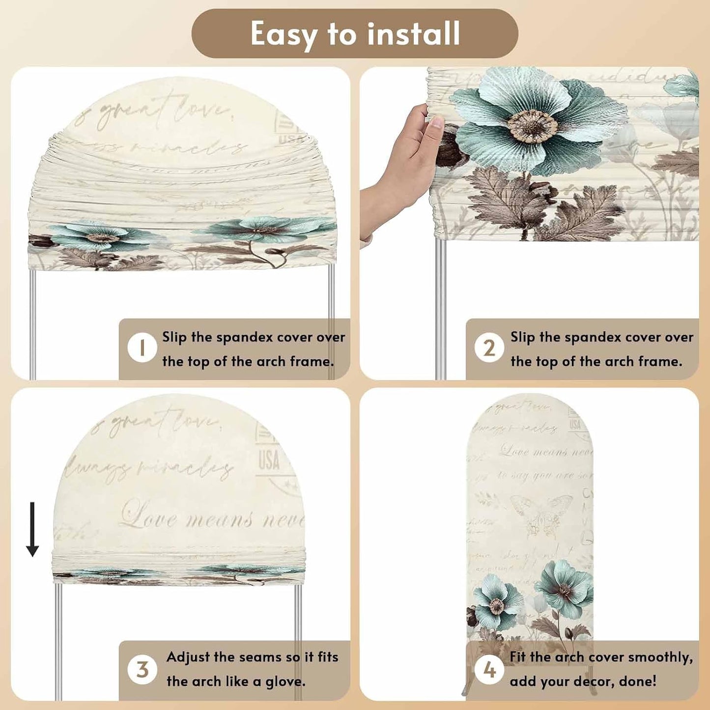 Duskova Living 4 Victorian Style Arch Backdrop Cover FT, Vintage Blue Flowers Broccoli Wedding Arch Cover Stretchy