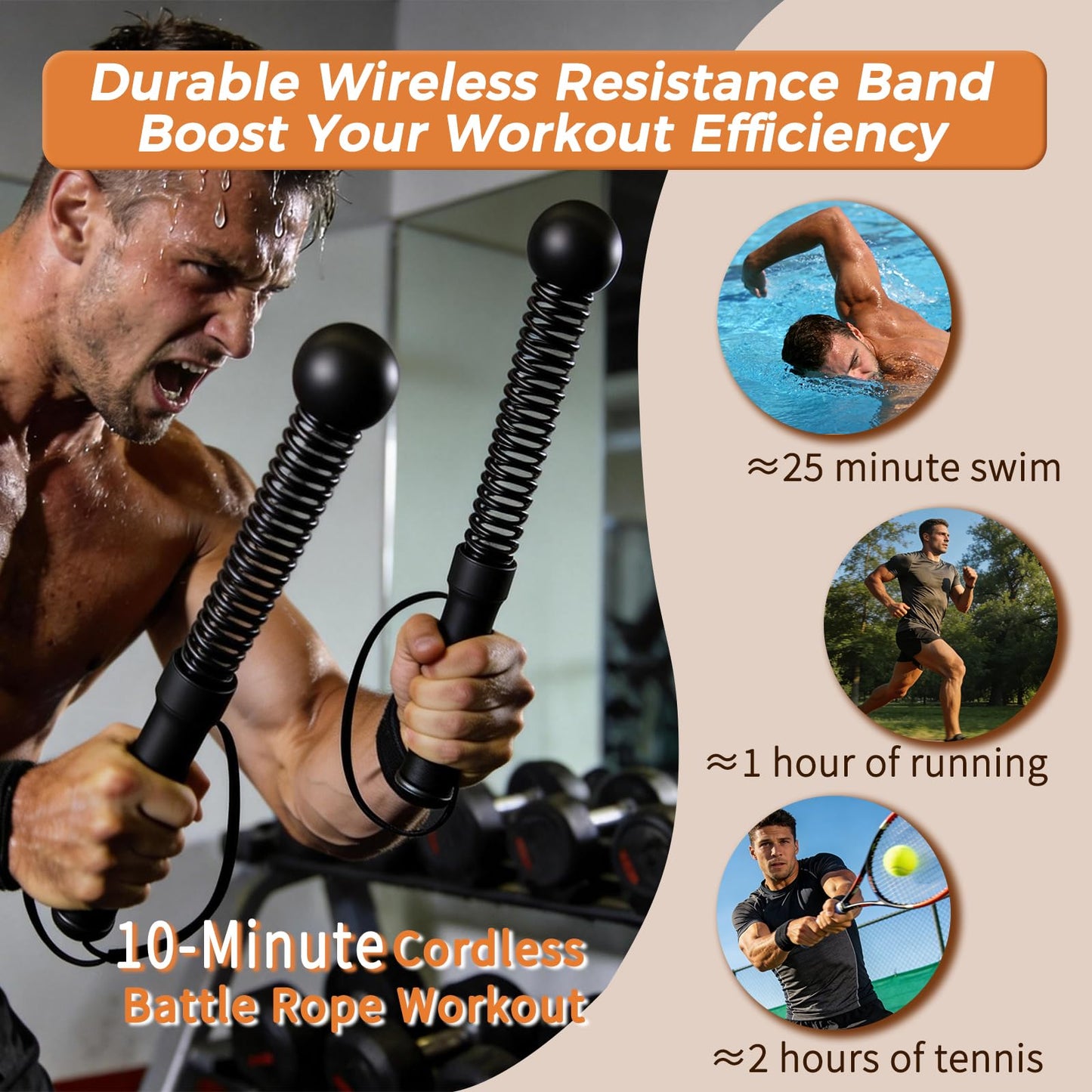 Hqyib Cordless Battle Rope, Weighted Ropeless Battle Ropes for Home Gym. Battle Ropes Suitable for Strength Training, HIIT, and Joint-Friendly Cardio Exercises, Fitness Levels.（Black）