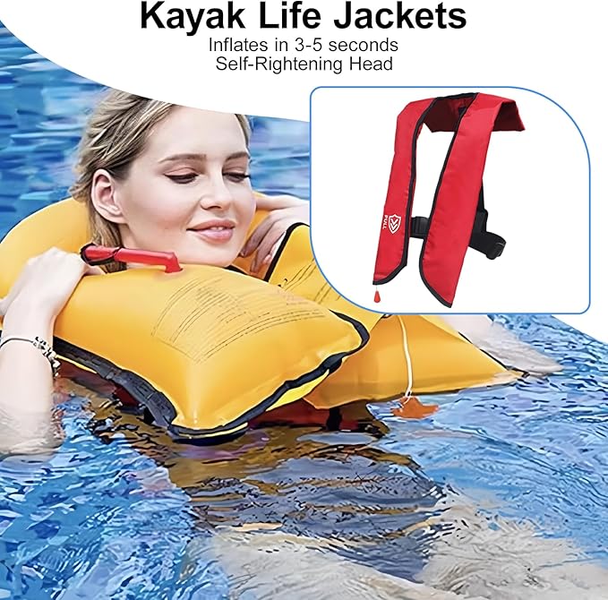 Automatic/Manual Inflatable Life Jacket| Inflatable PFD Kayak Vest Adult| Life Vest for Adults| Outdoor Water Sports| Supports up to 330 lbs|33g of Carbon Dioxide Cylinder