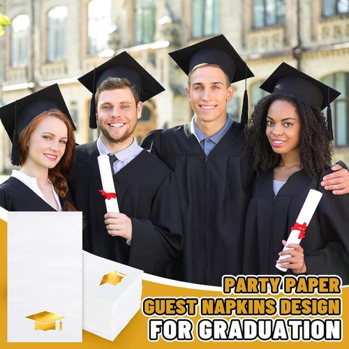 FYSUIMU Graduation Cap Napkins - 50 Pcs Gold Foil Tassel Design for College Party & Dinner