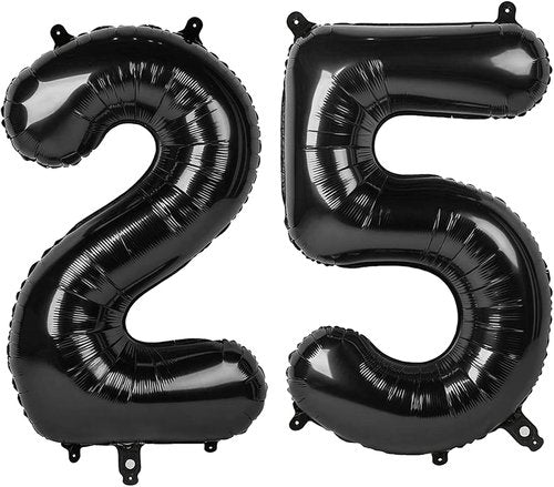 Black Number 25 Balloon - 40 Inch 25th Birthday Decoration for Men & Women | Elegant Party Supplies