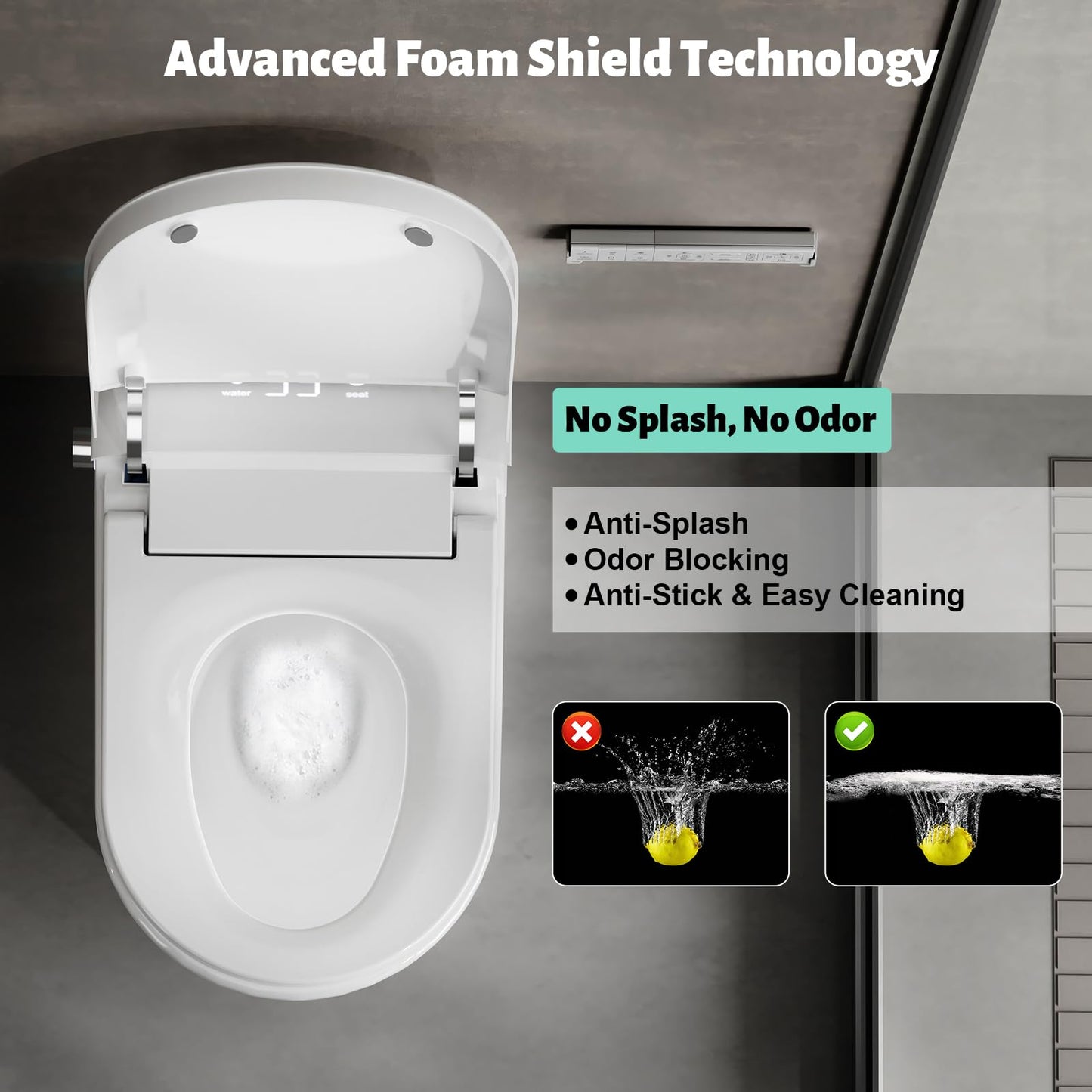 Smart Toilet with Bidet Built in, Bidet Toilet with Heated Seat and Night Light, One Piece Toilet for Bathroom, UV-C light, Foam Shield, Dual Flush - Manual Lid/Seat