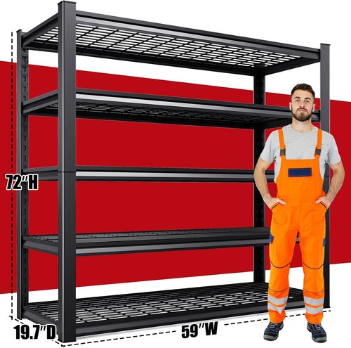 **Regine Switzerland Heavy Duty Garage Shelving - Adjustable 5-Tier Metal Storage Unit | 3500 lbs Capacity, 72"x59"x20"**