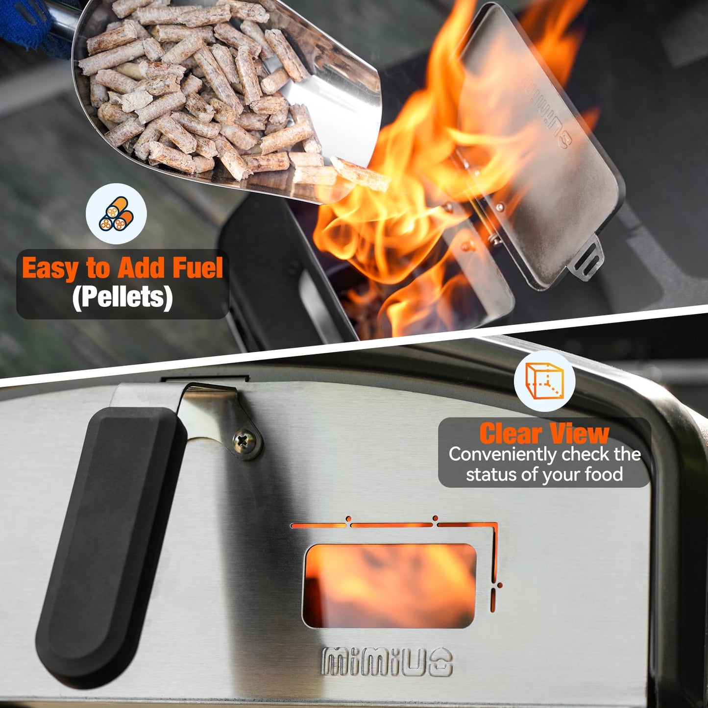 Mimiuo Outdoor Pizza Oven 12" Wood Pellet Pizza Oven with Rotating Round Pizza Stone, Portable Pizza Stove for Outside Backyard Camping Picnics