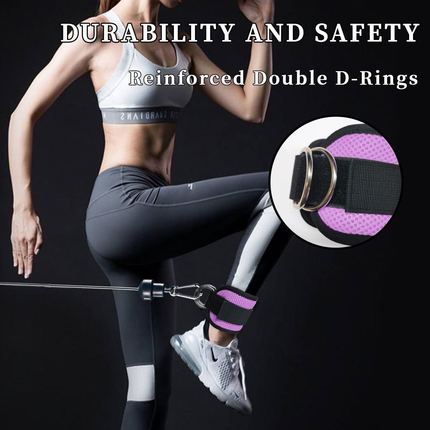 Langmeil 2Pack Comfortable Ankle Strap for Cable Machine, Fitness Work Out Cuff Attachment for Home & Gym, Booty Workouts Kickbacks, Leg Extensions, Hip Abductors Men Women(Purple)
