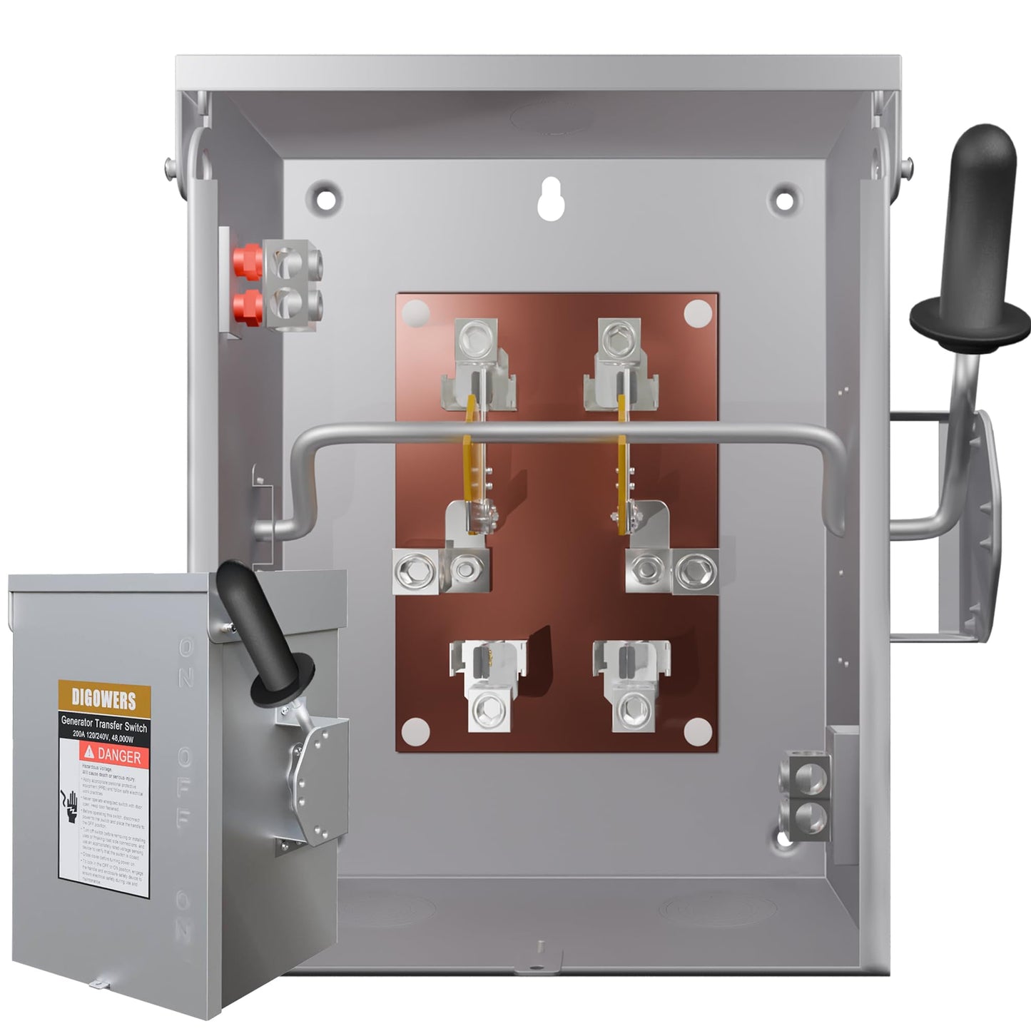 200A 2 Pole Generator Transfer Switch, 120/240V Manual Transfer Switch for Home Generator, 48000W General-Duty Double-Throw Heavy Duty Safety Switches for Indoor and Outdoor
