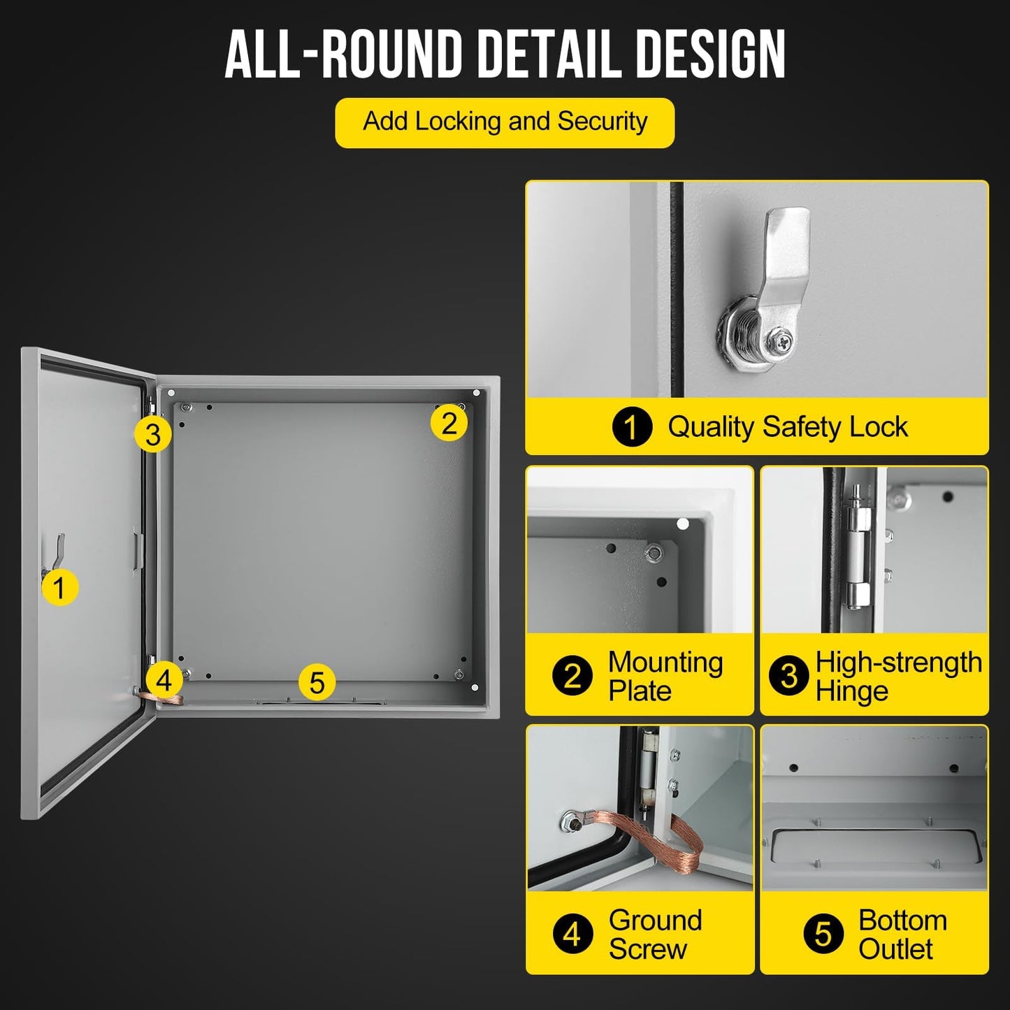Garvee Outdoor Electrical Box, 24x24x12 Steel Junction Box, NEMA 4X Electrical Enclosure Box IP66 Waterproof & Dustproof, Universal Electrical Project Box with Lock & Mounting Plate