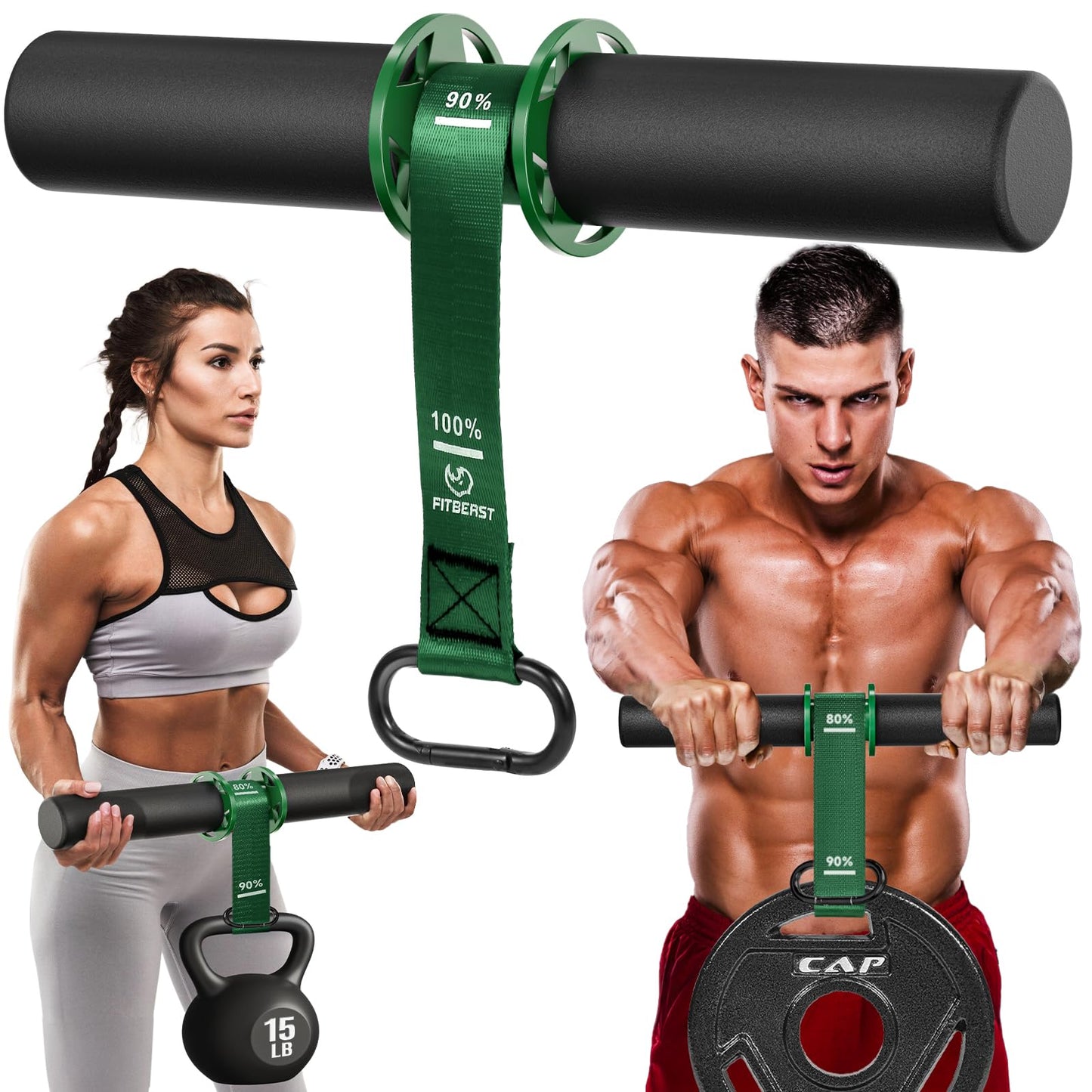 FitBeast Forearm Strengthener, Wrist Roller with Thickened Anti-Slip Grip Handles, Forearm Strength Trainer with Adjustable Strap - Ideal for Forearm Exerciser, Grip Strength, Muscle Building (Green)