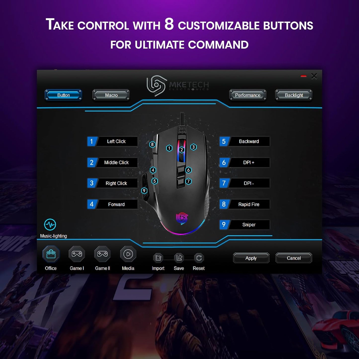 MKETech Electronics 8 Programmable 6 Wired Mouse for Gaming USB Computer Mouse with Buttons, Adjustable DPI