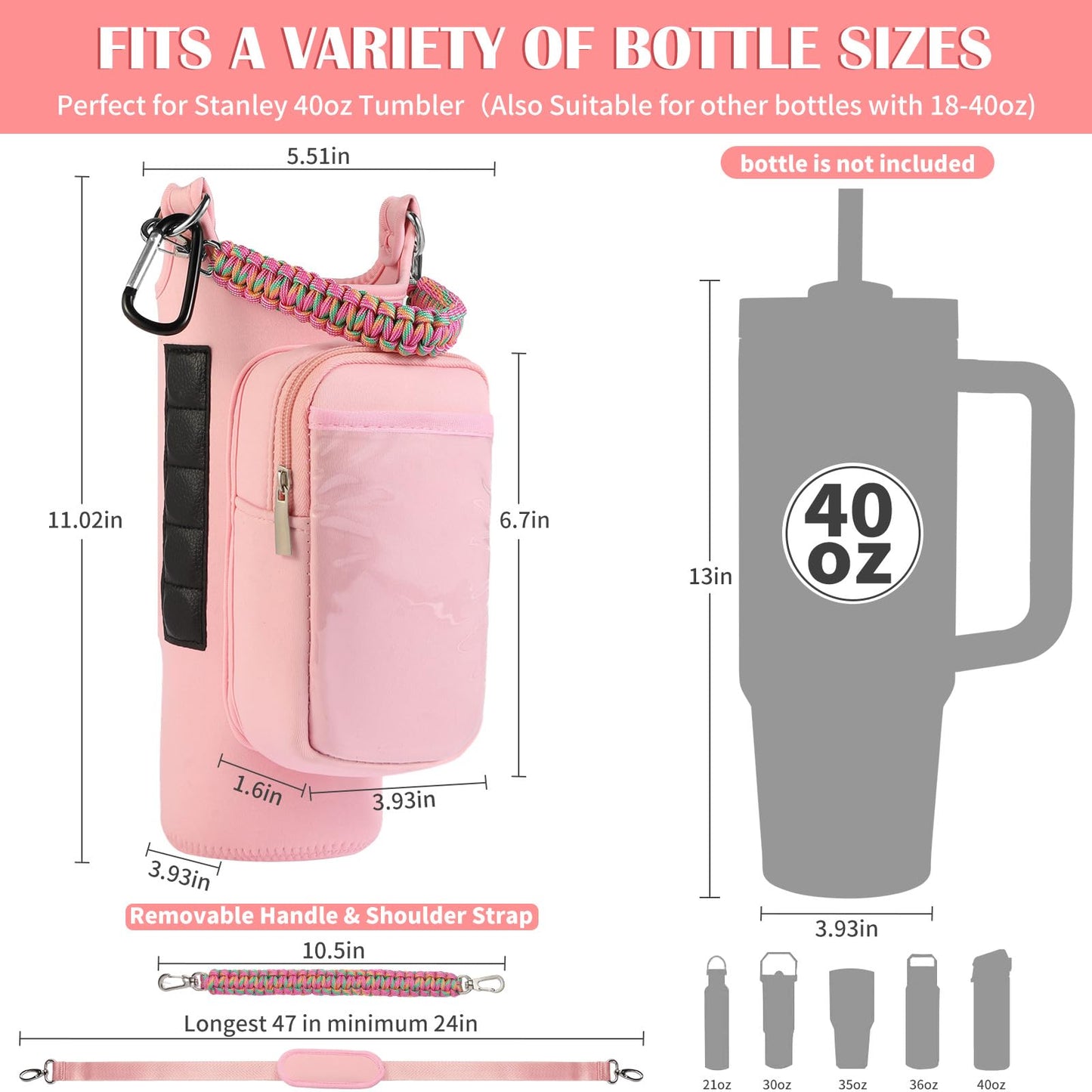 Magnetic Gym Bag for Men, Water Bottle Carrier Holder with Strap, Phone Pockets for Stanley Cup 40 oz Tumbler, Small Bag Gym Accessories for Women with N52 Super Magnet(Pink)