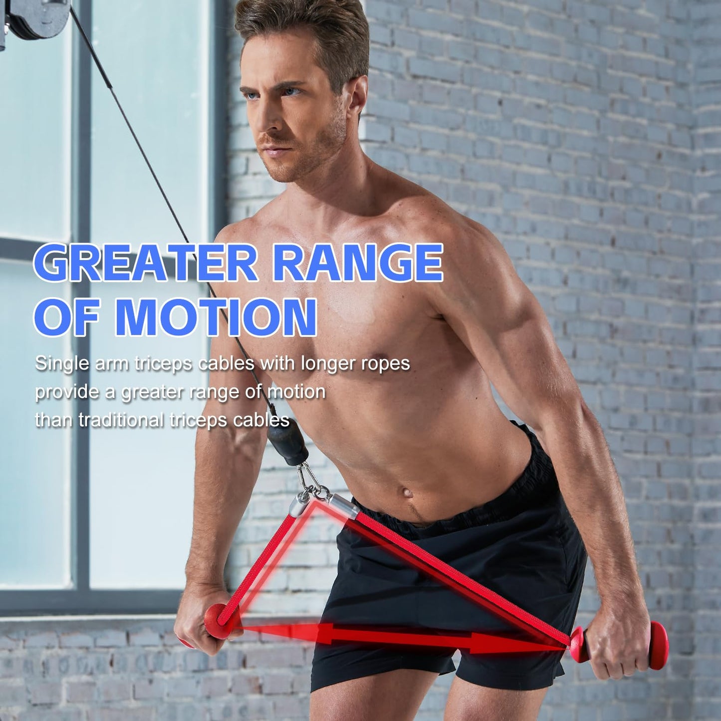 HXD-ERGO Ergonomic Tricep Rope of 2, Tricep Pull Down Attachment with Ergonomic Grip for Cable Machine - Single Arm Tricep Pull Down Cable Attachment for Gym（Red 2 pcs）