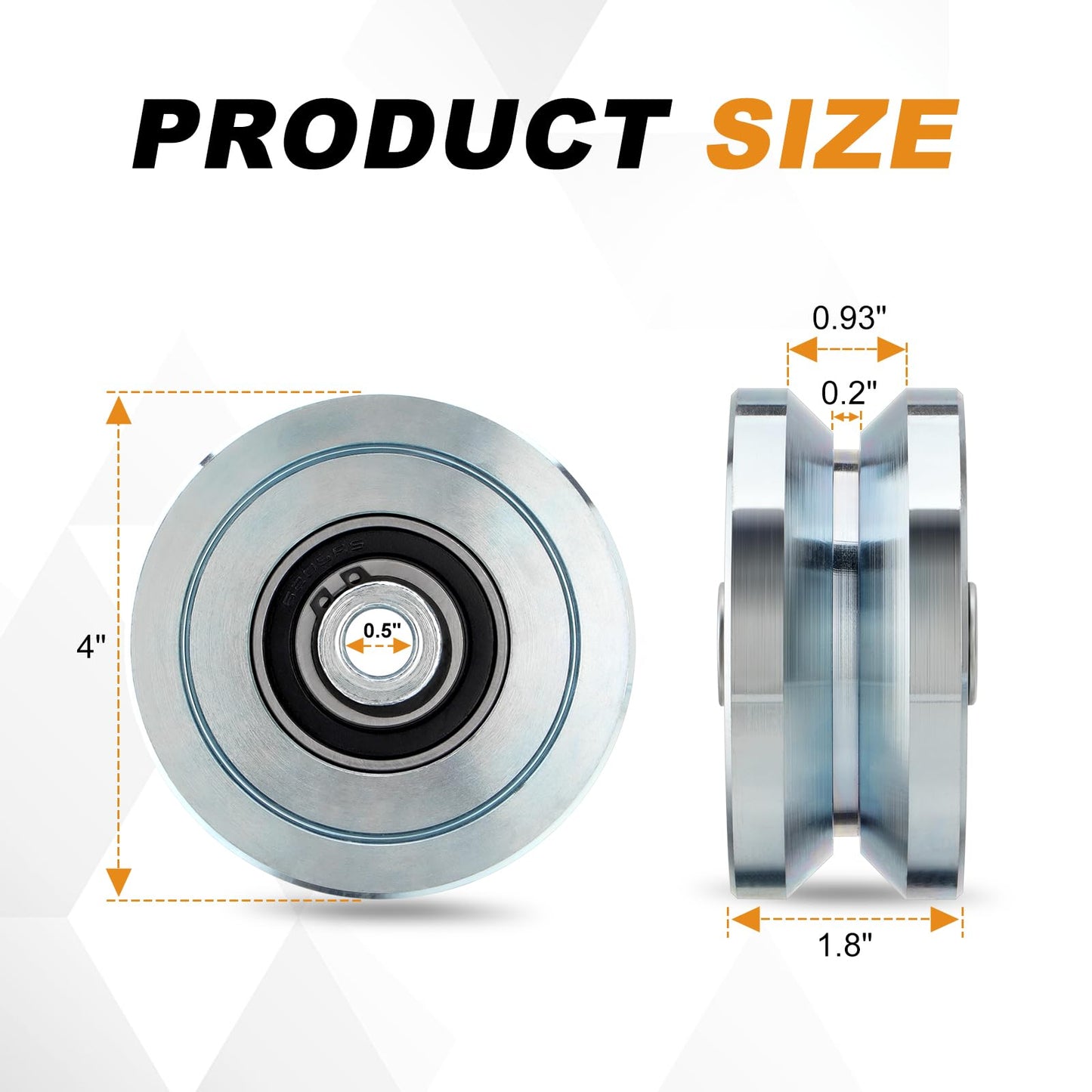 TRUCFUSION 4" V Groove Gate Wheels, Solid Sliding V Groove Wheels, Load Capacity 3000LBS Heavy Duty for Rolling Door Gate V Tracks, 2 Pack