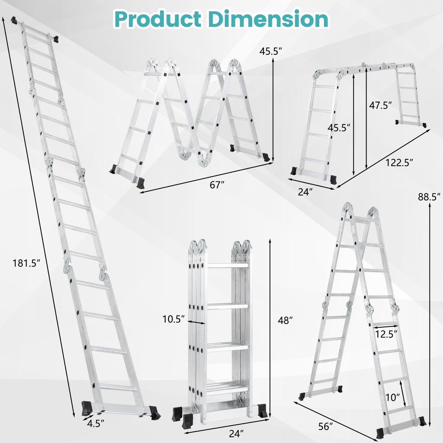 Toolsempire 7-in-1 Folding Ladder, Multi-Purpose 15 FT Aluminum Alloy Ladder with Non-Slip Feet, Safety Locking & Heavy Duty Frame, Indoor & Outdoor Lightweight Extension Ladder, 330 LBS Capacity
