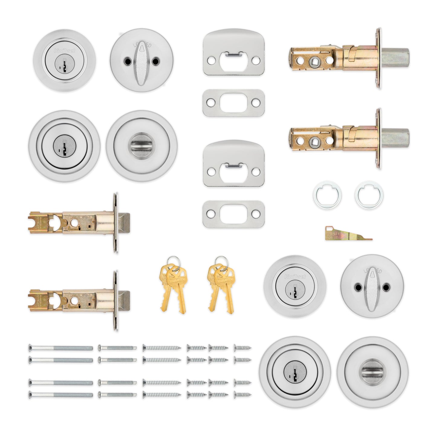 Kwikset Tylo Front Door Knob and Deadbolt Set, Entry Knob Combo Project Pack Exterior with Interior Door Knob, Satin Chrome, Pick Resistant SmartKey Rekey Deadbolt Security