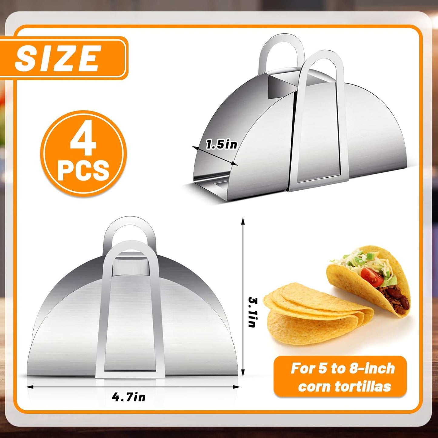 Skiennix Stainless Steel Taco Shell Mold - 4 Pack Tortilla Holder for Crispy Baking & Frying