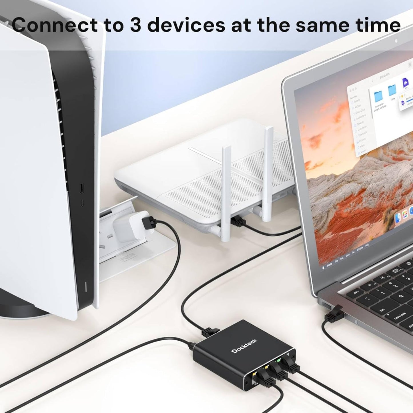 dockteck 1 3 1000Mbps, 1 3 RJ45 Cat5/5e/6/7/8 Ethernet Splitter to Internet Cable Splitter in Out High Speed Switch