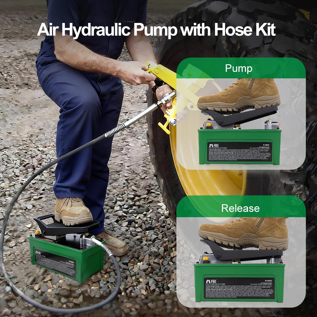 10,000 PSI Air Hydraulic Pump, NPT 3/8" Oil Outlet, NPT 1/4" Inlet, Foot Pedal Hydraulic Pumps with 6.6 ft Hose for for Auto Body Frame Machines, Hydraulic Tools, and Hole Punch