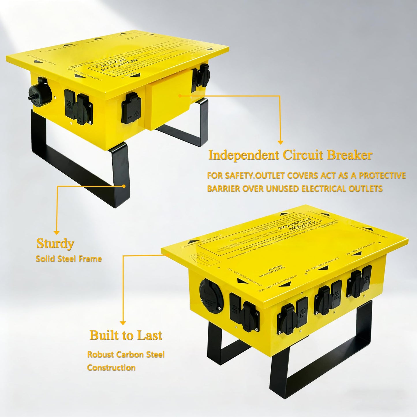 Power Distribution Box,50-Amp,125/250V,Temporary Power Box,Equipped with Individually Controllable Sockets and Circuit Breaker,Ideal for Temporary Power Needs