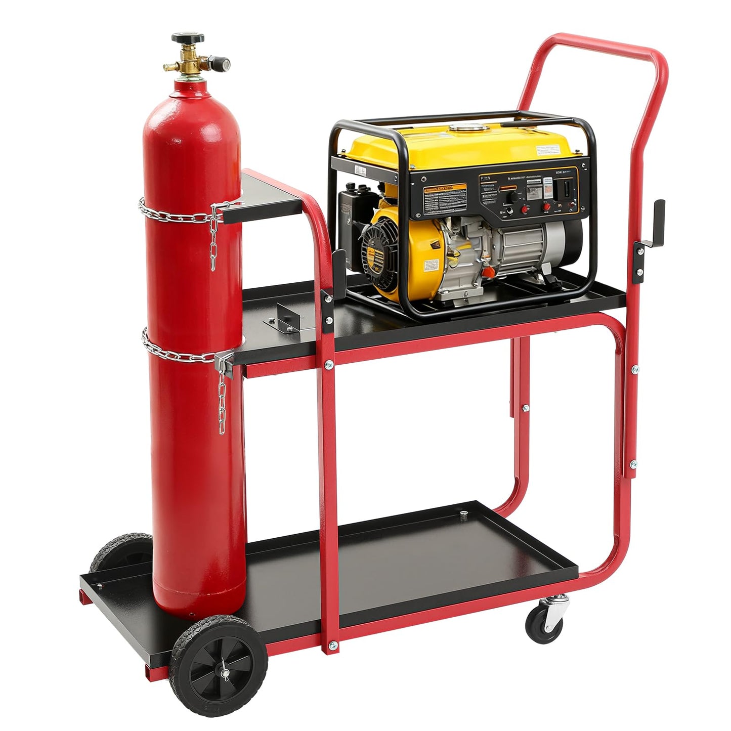 BBTO Welding Cart 2-Tier Welder Cart Heavy Duty 440 Lbs with Tank Safety Chains Welding Equipment Accessories for Tig Arc MMA Plasma Cutter Machine (Classic Style, 39 × 18 × 43 Inch, Black and Red)